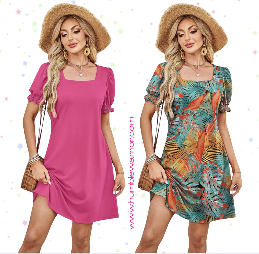 square neck puff sleeve dresses